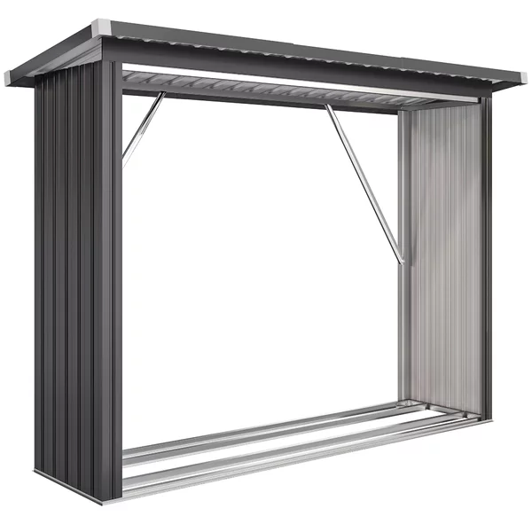 Outsunny Capanno Portalegna in Acciaio da Esterno, Base Rialzata e Tetto Inclinato, 213x66.5x150 cm, Grigio Scuro | Aosom Italy