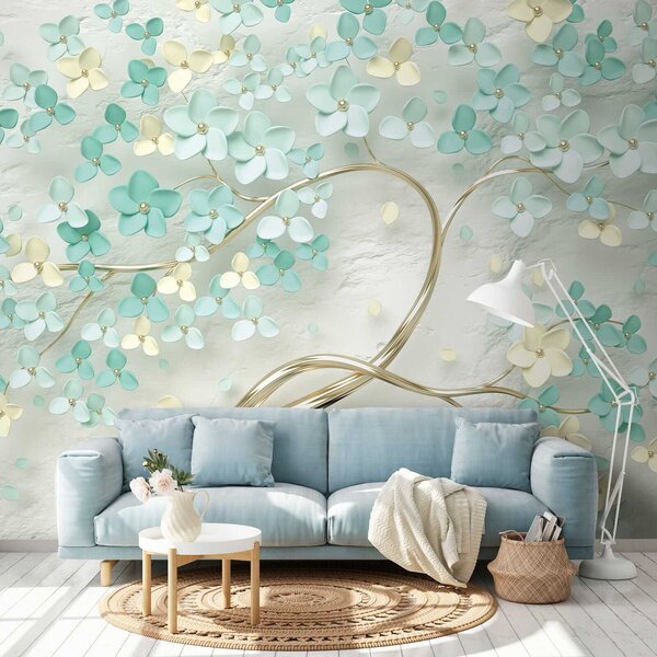 Carta da parati Albero con fiori blu, Carta da parati 3D, Carta da parati Fiori 3D, u52550 : Uwalls.it