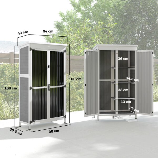 Outsunny Armadio da Giardino con Ripiani Rimovibili e Porta Bloccabile, in Legno e Acciaio, 94x43x166 cm, Bianco e Nero | Aosom Italy