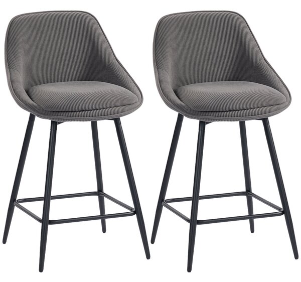 HOMCOM Set di 2 sgabelli da bar con rivestimento in corda e gambe in acciaio, Grigio | Aosom Italy