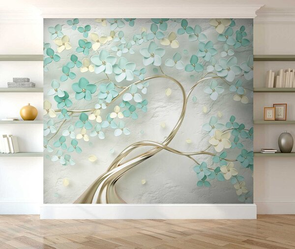 Carta da parati Albero con fiori blu, Carta da parati 3D, Carta da parati Fiori 3D, u52550 : Uwalls.it