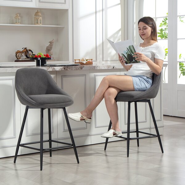 HOMCOM Set di 2 sgabelli da bar con rivestimento in corda e gambe in acciaio, Grigio | Aosom Italy