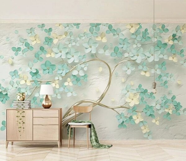 Carta da parati Albero con fiori blu, Carta da parati 3D, Carta da parati Fiori 3D, u52550 : Uwalls.it