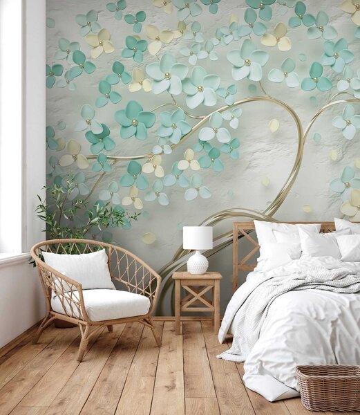 Carta da parati Albero con fiori blu, Carta da parati 3D, Carta da parati Fiori 3D, u52550 : Uwalls.it