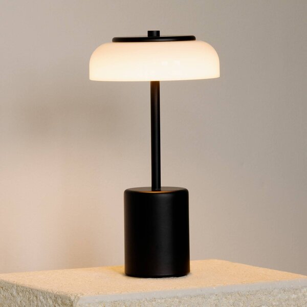 Nuura Aps lampada LED da tavolo ricaricabile Blossi, altezza 26 cm, nero/opale dimmerabile, Nero, Metallo, Scandinavo