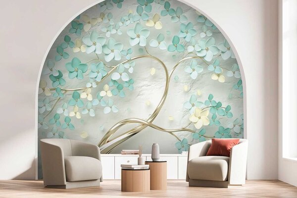 Carta da parati Albero con fiori blu, Carta da parati 3D, Carta da parati Fiori 3D, u52550 : Uwalls.it