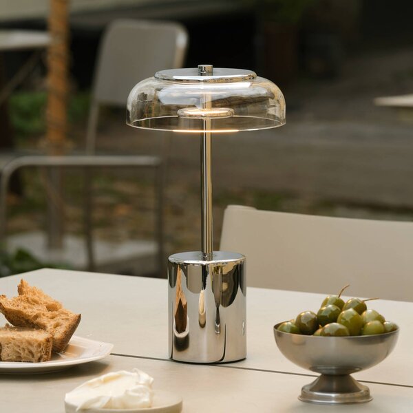 Nuura Aps Lampada LED da tavolo ricaricabile Blossi, altezza 26 cm, dimmerabile, Cromo / Argento, Soggiorno / Sala da pranzo, Metallo, Moderno