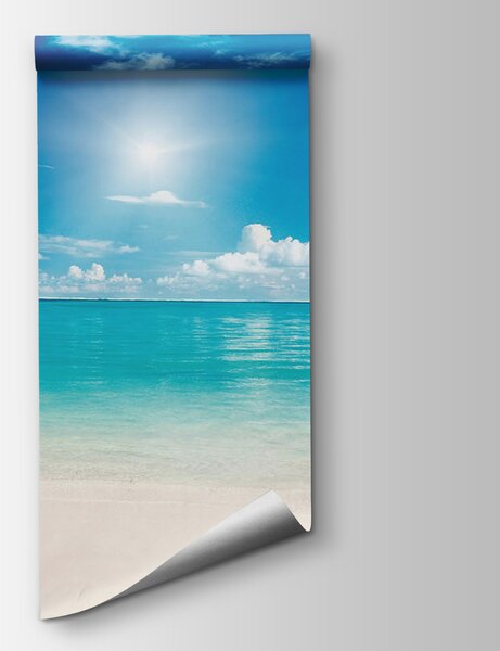 Carta da parati Cielo azzurro con nuvole e spiaggia sabbiosa, Carta da parati Mare, Carta da parati popolare, u52628 - Tapeko.it