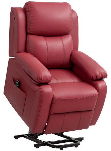 HOMCOM Poltrona con Poggiapiedi e Telecomando Alzapersona Reclinabile da 45° a 160°, Sedia in Pelle PU, 76x90x105 cm, Rosso | Aosom Italy