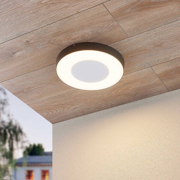 Lucande plafoniera LED da esterni Sora, rotonda, sensore, IP54 Sora, Alluminio / Grigio / Zincato, Alluminio, Moderno, Plafoniere LED