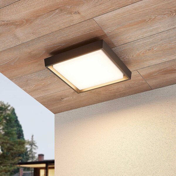 Lucande plafoniera LED da esterni Birta, grigio scuro, 27 cm, IP54 Birta, Alluminio / Grigio / Zincato, Alluminio, Moderno, Plafoniere LED