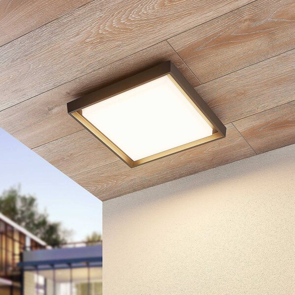 Lucande plafoniera LED da esterni Birta, grigio scuro, IP54, 34 cm Birta, Alluminio / Grigio / Zincato, Alluminio, Moderno, Plafoniere LED