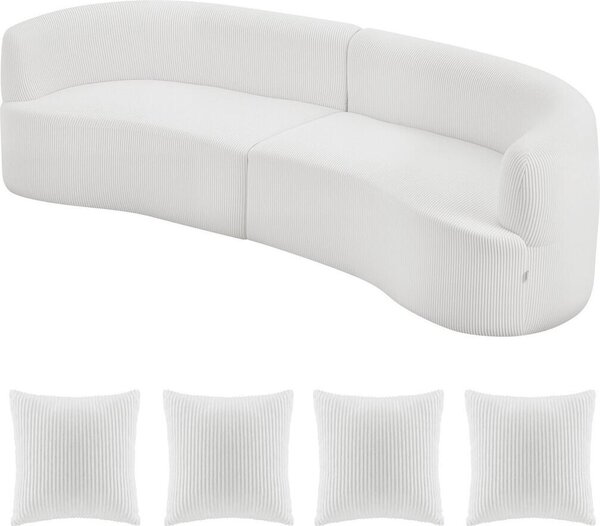 Divano modulare curvo da 2840 mm, divano componibile moderno e lussuoso con 4 cuscini, divano oversize in velluto a coste con seduta ampia e profonda, per soggiorno, camera da letto, appartamento, ufficio, bianco