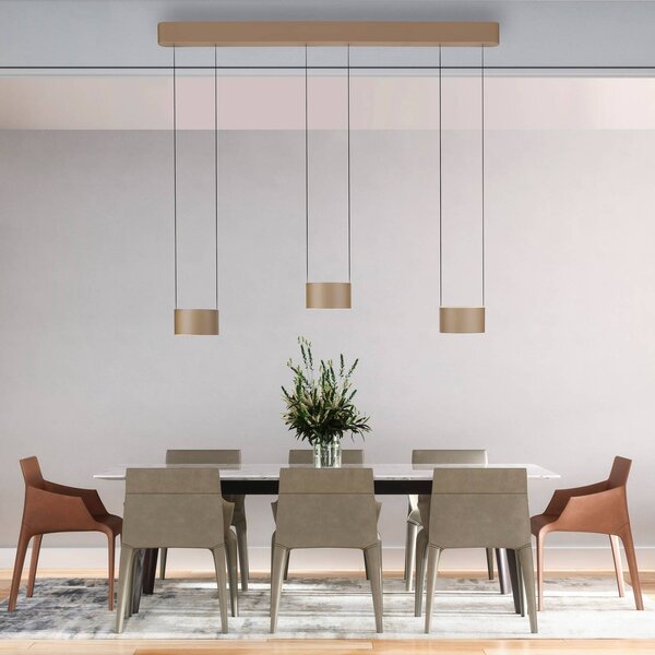 PURE Lampada LED a sospensione Clipse, bronzo, lunghezza 110 cm, CCT, 6 luci dimmerabile, Bronzo / Ottone antico, Soggiorno / Sala da pranzo, Metallo, Moderno