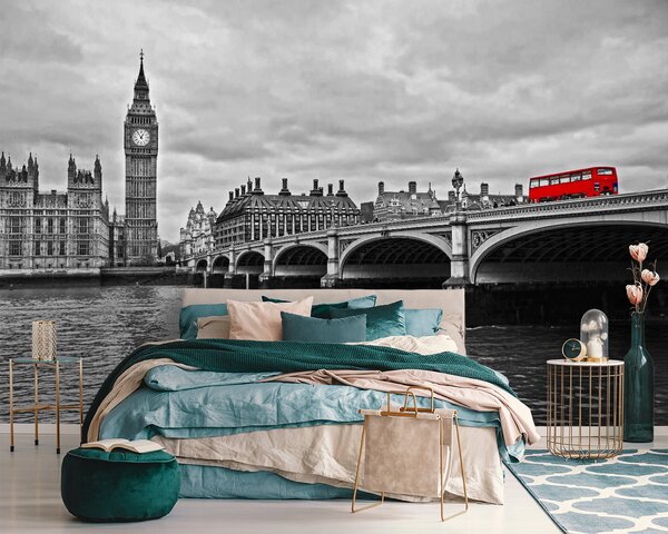 Carta da parati Londra, grigio e rosso, Carta da parati Città, u53383 : Uwalls.it