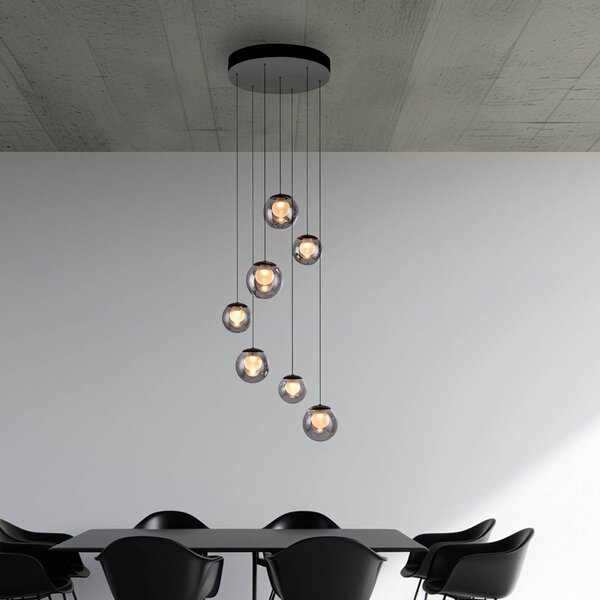 PURE Lampada LED a sospensione Popup, grigio/grigio fumé, Ø 40 cm, 7 luci dimmerabile, Alluminio / Grigio / Zincato, Soggiorno / Sala da pranzo, Alluminio