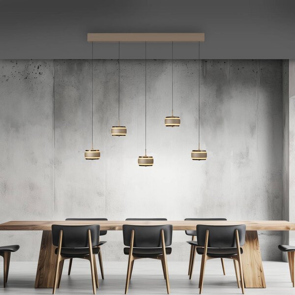 PURE Lampada LED a sospensione Falling Rings, bronzo, lunghezza 101 cm, 5 luci dimmerabile, Bronzo / Ottone antico, Soggiorno / Sala da pranzo, Metallo, Moderno