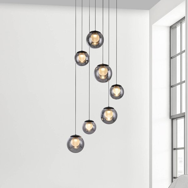 PURE Lampada LED a sospensione Popup, grigio/grigio fumé, Ø 40 cm, 7 luci dimmerabile, Alluminio / Grigio / Zincato, Soggiorno / Sala da pranzo, Alluminio