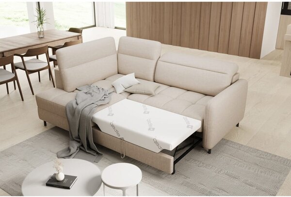 Divano angolare beige allungabile/con contenitore (con penisola a sinistra/a L) e rivestimento in velluto Barea – ELTAP
