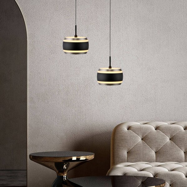 PURE Lampada LED a sospensione Falling Rings, nera, Ø 13 cm, CCT dimmerabile, Nero, Soggiorno / Sala da pranzo, Metallo, Moderno