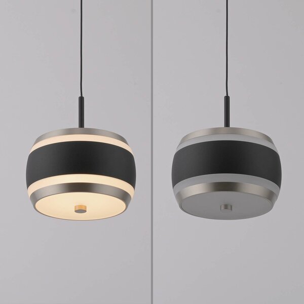 PURE Lampada LED a sospensione Falling Rings, nera, Ø 13 cm, CCT dimmerabile, Nero, Soggiorno / Sala da pranzo, Metallo, Moderno