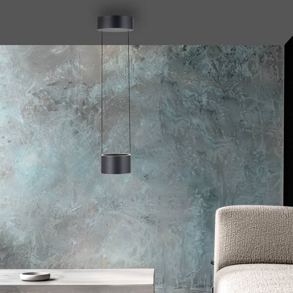 PURE Lampada LED a sospensione Clipse, grigia, Ø 20 cm, CCT, dimmerabile, 2 dimmerabile, Alluminio / Grigio / Zincato, Soggiorno / Sala da pranzo, Metallo, Moderno