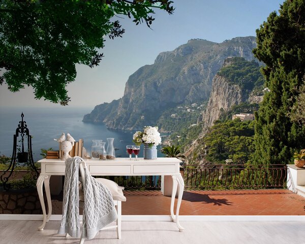Carta da parati Balcone con vista su uno specchio d'acqua, Carta da parati design, Carta da parati popolare, u53438 - Tapeko.it