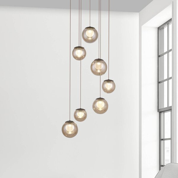 PURE Lampada LED a sospensione Popup, bronzo/ambra, Ø 40 cm, 7 luci dimmerabile, Bronzo / Ottone antico, Soggiorno / Sala da pranzo, Alluminio
