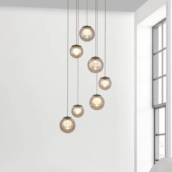 PURE Lampada LED a sospensione Popup, bronzo/ambra, Ø 40 cm, 7 luci dimmerabile, Bronzo / Ottone antico, Soggiorno / Sala da pranzo, Alluminio