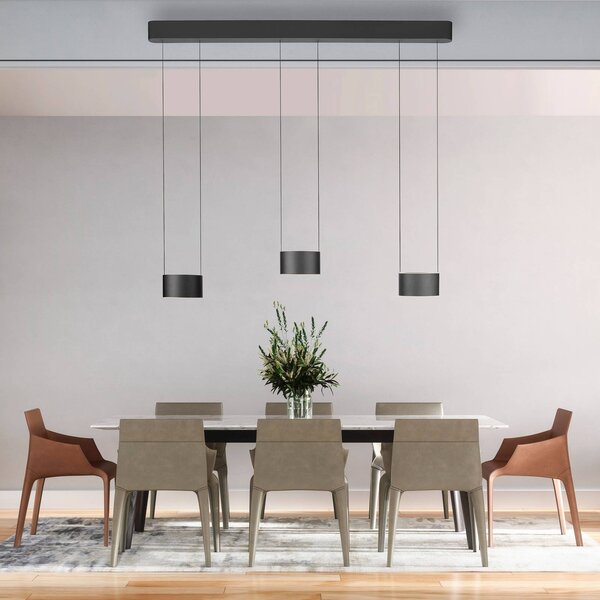 PURE Lampada LED a sospensione Clipse, grigia, lunghezza 110 cm, CCT, 6 luci dimmerabile, Alluminio / Grigio / Zincato, Soggiorno / Sala da pranzo, Metallo, Moderno