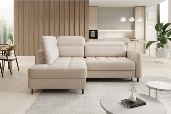 Divano angolare beige allungabile/con contenitore (con penisola a sinistra/a L) e rivestimento in velluto Barea – ELTAP