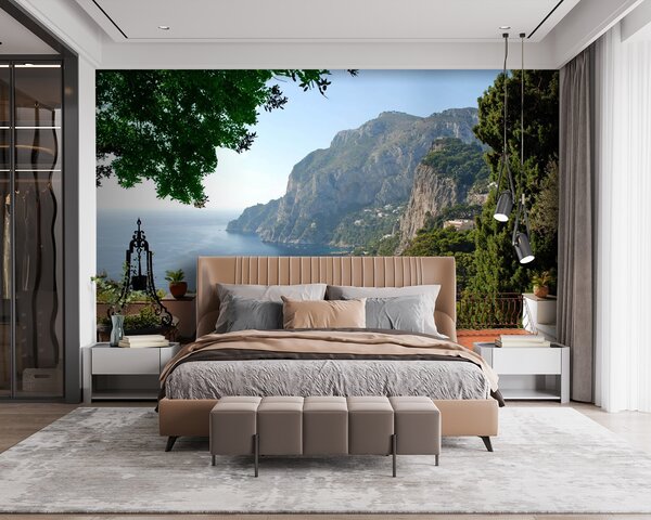 Carta da parati Balcone con vista su uno specchio d'acqua, Carta da parati design, Carta da parati popolare, u53438 - Tapeko.it