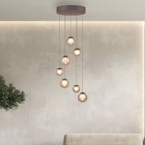 PURE Lampada LED a sospensione Popup, bronzo/ambra, Ø 40 cm, 7 luci dimmerabile, Bronzo / Ottone antico, Soggiorno / Sala da pranzo, Alluminio