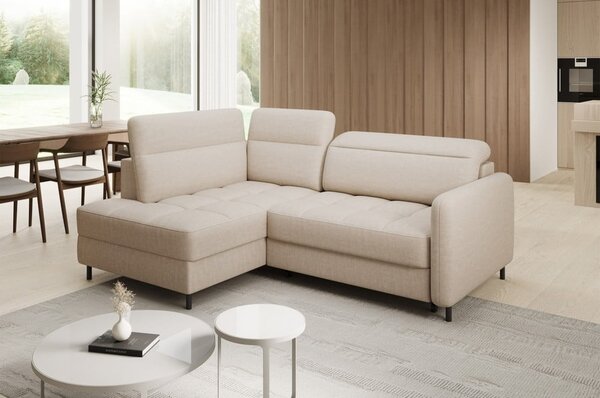 Divano angolare beige allungabile/con contenitore (con penisola a sinistra/a L) e rivestimento in velluto Barea – ELTAP