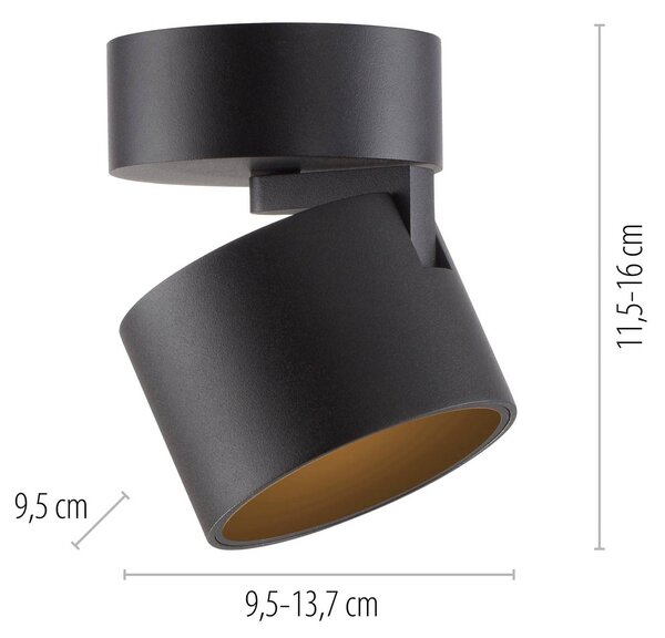 PURE Faretto da soffitto LED Cup, nero, Ø 9,5 cm, metallo dimmerabile, Nero, Soggiorno / Sala da pranzo, Metallo, Moderno