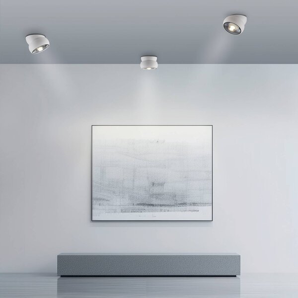 PURE Faretto da soffitto LED Move, bianco, Ø 12 cm, metallo/vetro dimmerabile, Bianco / Opale, Soggiorno / Sala da pranzo, Metallo, Moderno