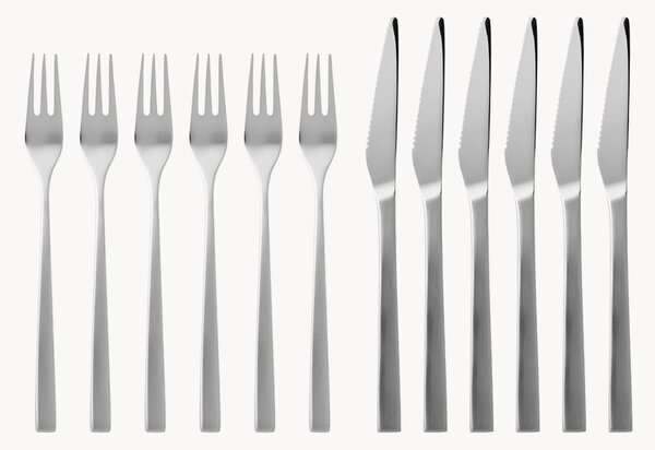 Set di 12 posate da bistecca in acciaio inox spazzolato opaco Fuga, 6 persone
