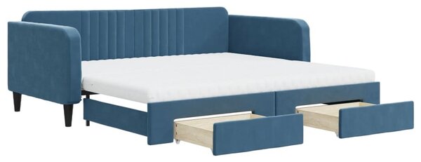Divano Letto Estraibile con Cassetti Blu 100x200 cm in Velluto