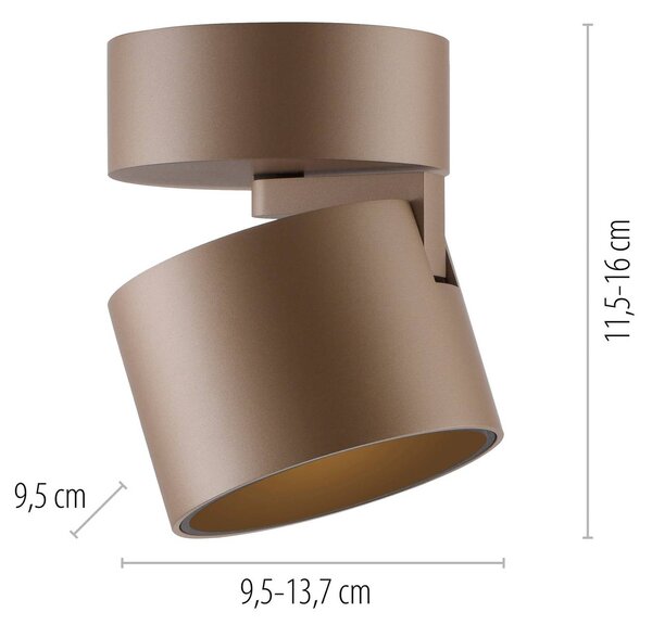 PURE Faretto da soffitto LED Cup, color bronzo, Ø 9,5 cm, metallo dimmerabile, Bronzo / Ottone antico, Soggiorno / Sala da pranzo, Metallo, Moderno
