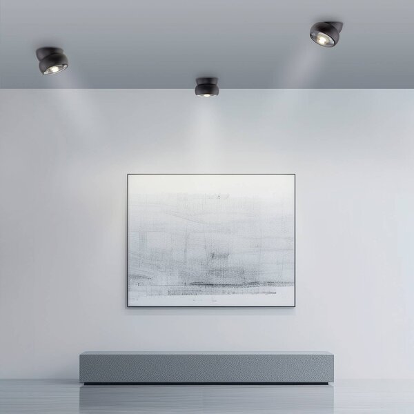 PURE Faretto da soffitto LED Move, nero, Ø 12 cm, metallo/vetro dimmerabile, Nero, Soggiorno / Sala da pranzo, Metallo, Moderno