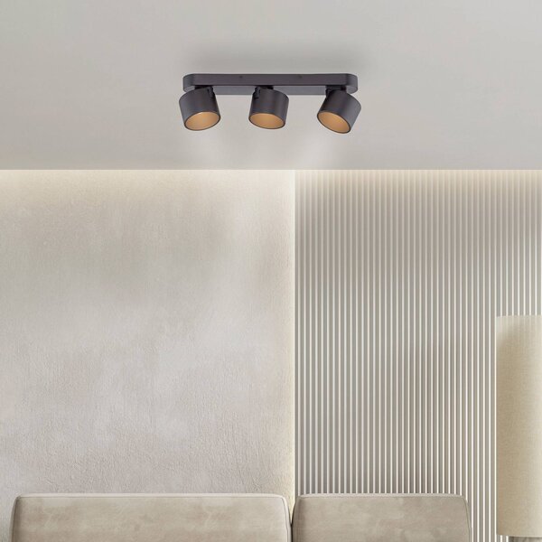 PURE Faretto da soffitto LED Cup, nero, lunghezza 56 cm, metallo a 3 luci. dimmerabile, Nero, Soggiorno / Sala da pranzo, Metallo, Moderno