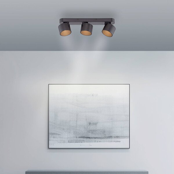 PURE Faretto da soffitto LED Cup, nero, lunghezza 56 cm, metallo a 3 luci. dimmerabile, Nero, Soggiorno / Sala da pranzo, Metallo, Moderno