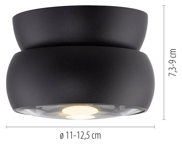 PURE Faretto da soffitto LED Move, nero, Ø 12 cm, metallo/vetro dimmerabile, Nero, Soggiorno / Sala da pranzo, Metallo, Moderno
