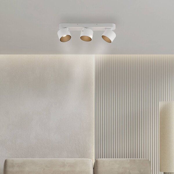PURE Faretto da soffitto LED Cup, bianco, lunghezza 56 cm, metallo, a 3 luci dimmerabile, Bianco / Opale, Soggiorno / Sala da pranzo, Metallo, Moderno