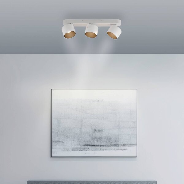 PURE Faretto da soffitto LED Cup, bianco, lunghezza 56 cm, metallo, a 3 luci dimmerabile, Bianco / Opale, Soggiorno / Sala da pranzo, Metallo, Moderno