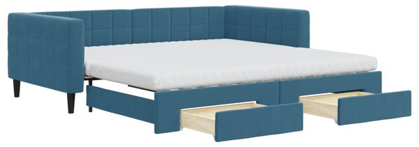 Divano Letto Estraibile con Cassetti Blu 100x200 cm in Velluto