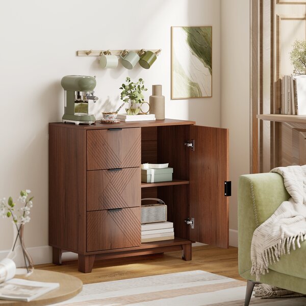 HOMCOM Buffet soggiorno, con anta, 3 cassetti e ripiano regolabile 75 x 39 x 80 cm, Marrone | Aosom Italy
