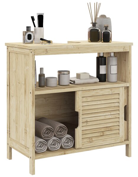 HOMCOM Mobile sottolavabo in Bambù, Mobile per Bagno con 2 Porte, 60 x 30 x 60 cm, Legno Naturale