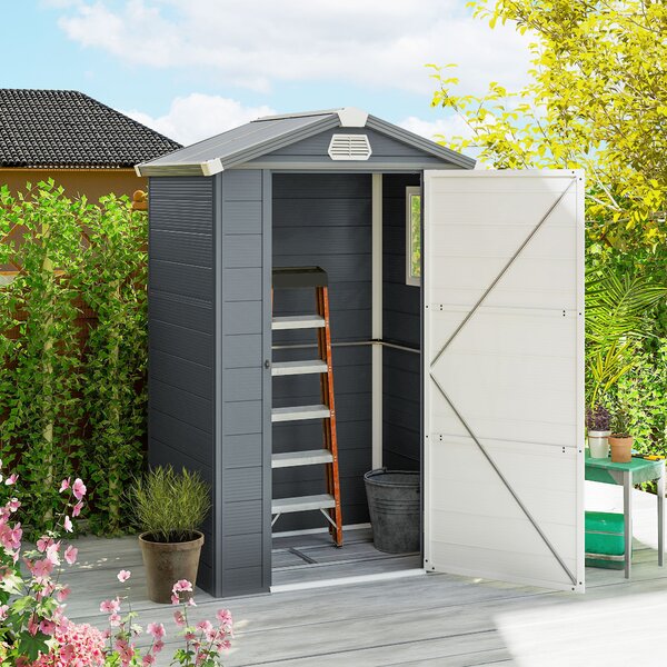 Outsunny Casetta da giardino con tetto a due falde, Capanno per attrezzi, 133 x 102 x 180/208 cm, Grigio scuro | Aosom Italy
