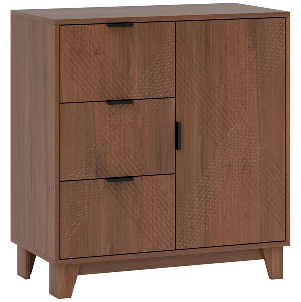HOMCOM Buffet soggiorno, con anta, 3 cassetti e ripiano regolabile 75 x 39 x 80 cm, Marrone | Aosom Italy
